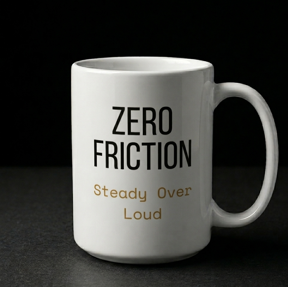 Zero Friction Mug | Steady Over Loud | 15oz Ceramic Mug | Zero Chaos Coffee
