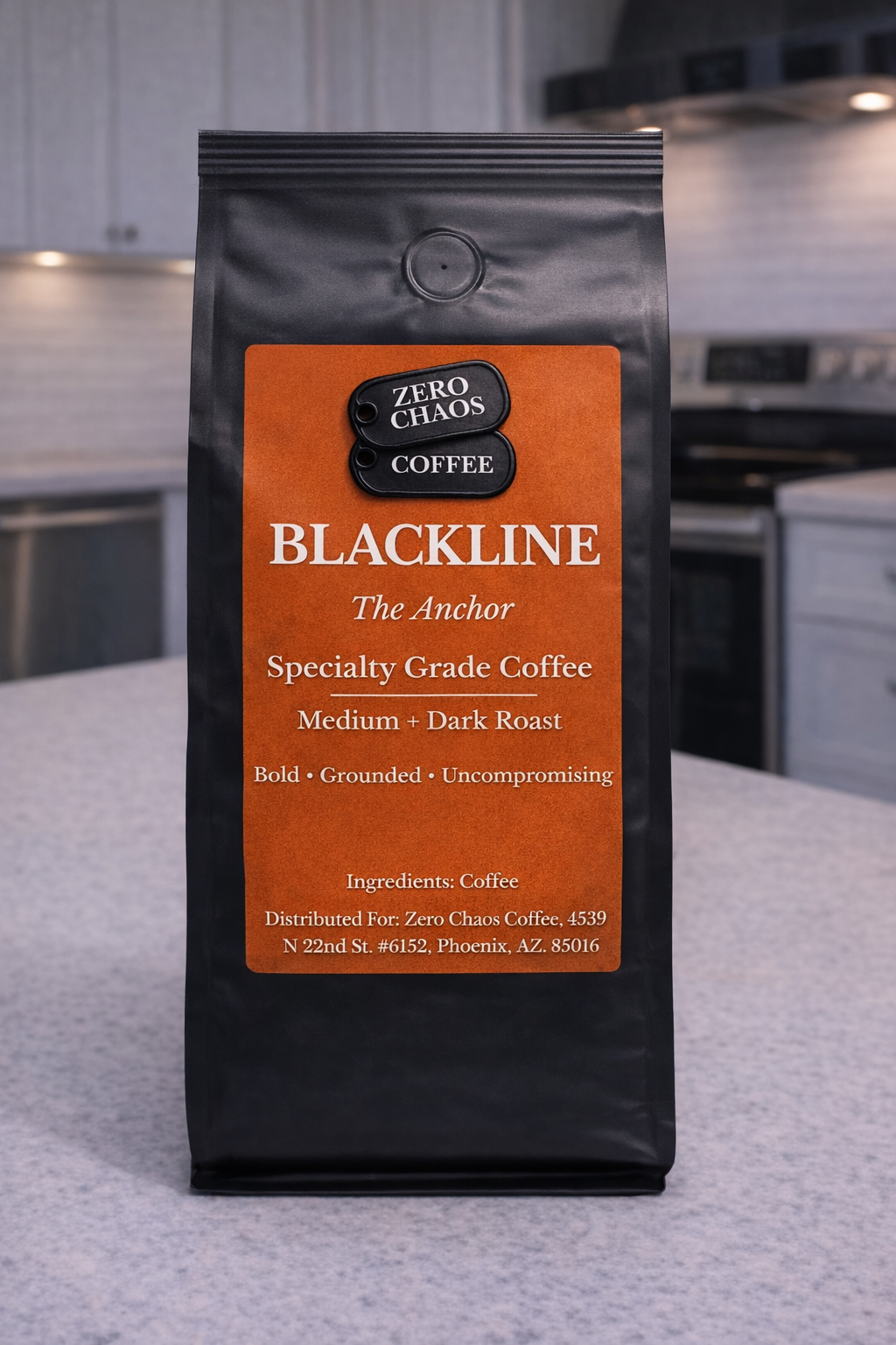 Black Line bag — dark post-roast cocoa caramel no acidity — Zero Chaos Coffee