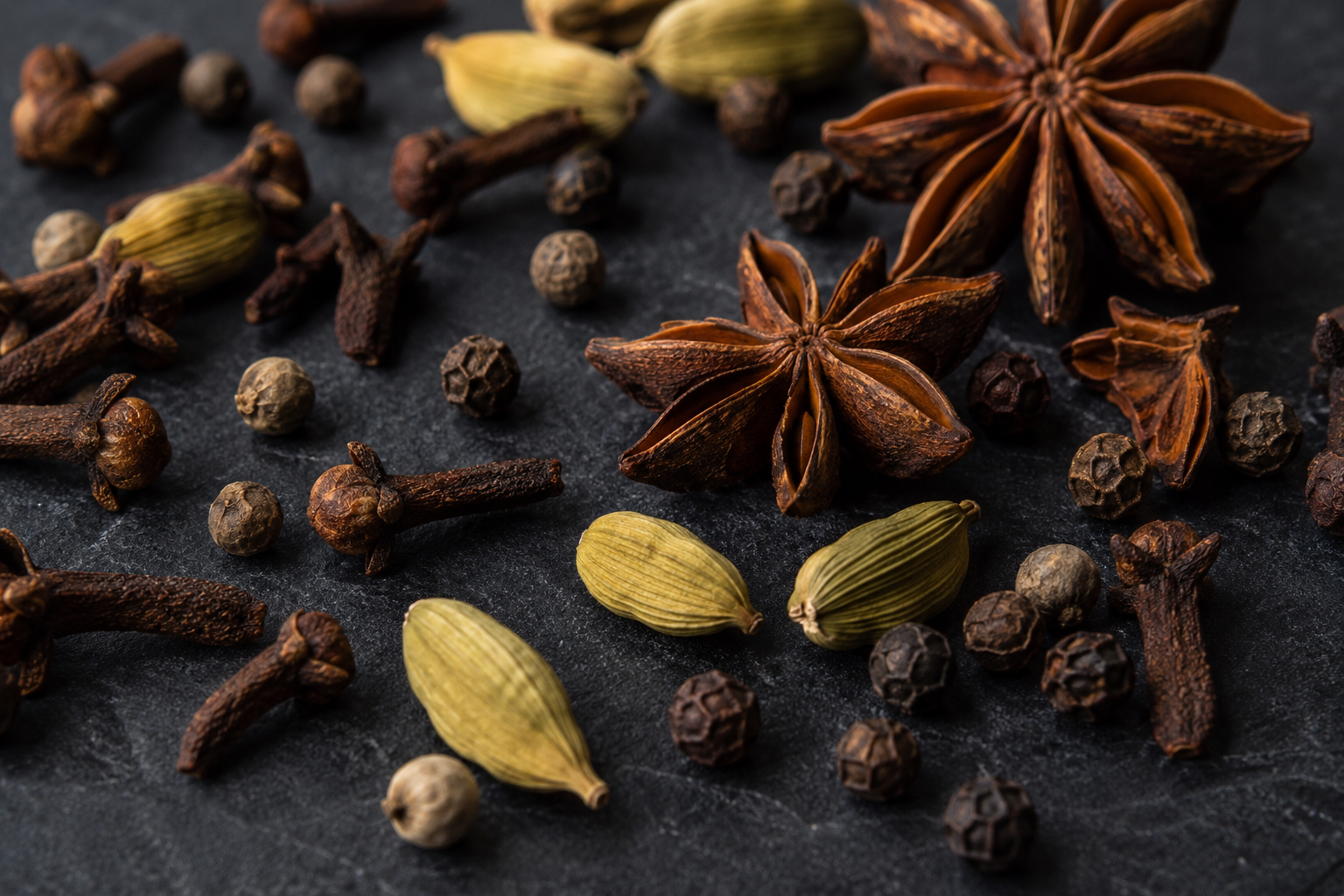 Close-up of whole chai spices including cloves and star anise — Zero Chaos Coffee Ember Chai