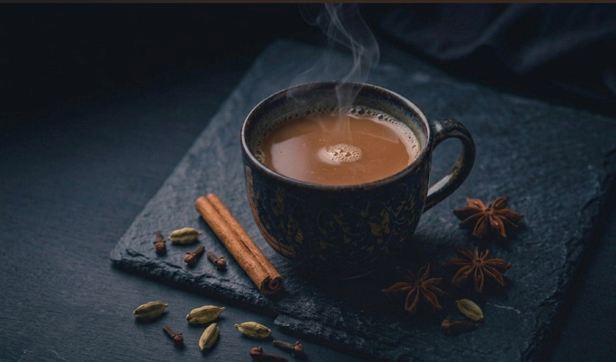 Steam rising from a mug of spiced chai — Zero Chaos Coffee Ember Chai
