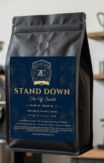 Stand Down | The Off Switch Founder Series coffee bag in the roastery