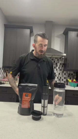 Zero Chaos Coffee Goldline Coldbrew product video — cold brew pour and can shot, Line Series amber packaging