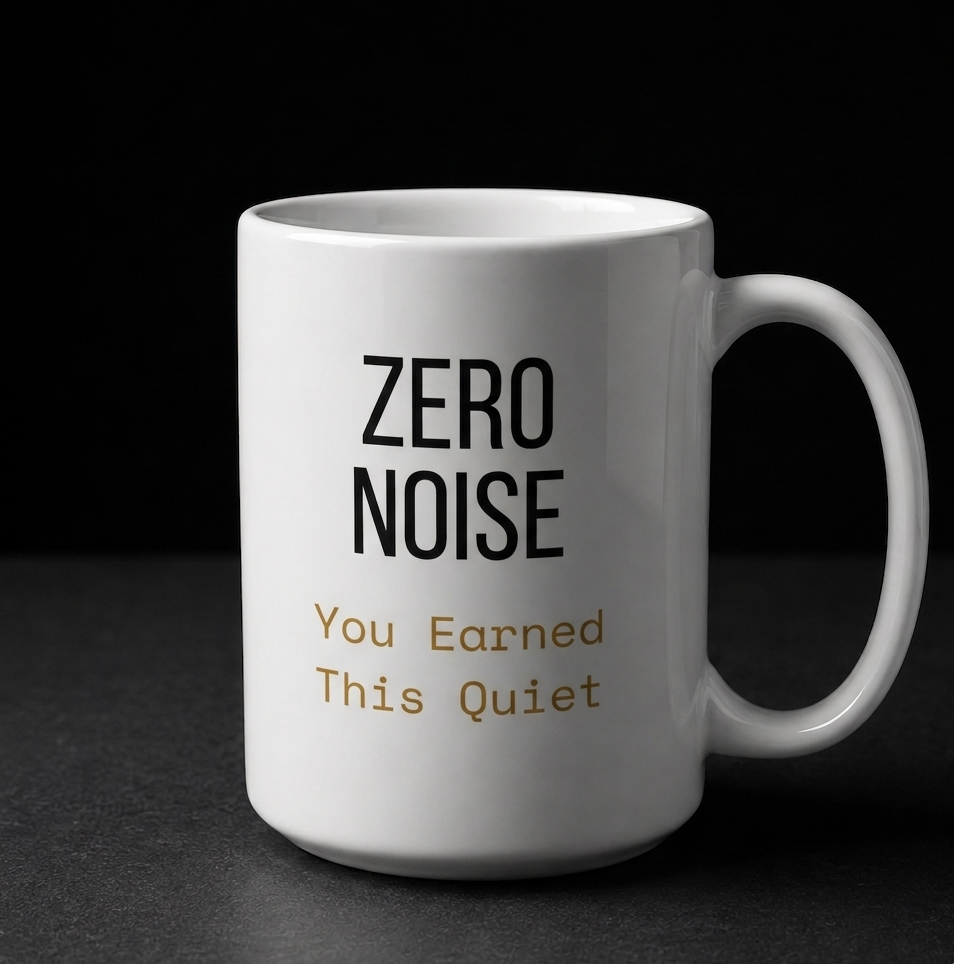 Zero Noise Mug | You Earned This Quiet | 15oz Ceramic Mug | Zero Chaos Coffee